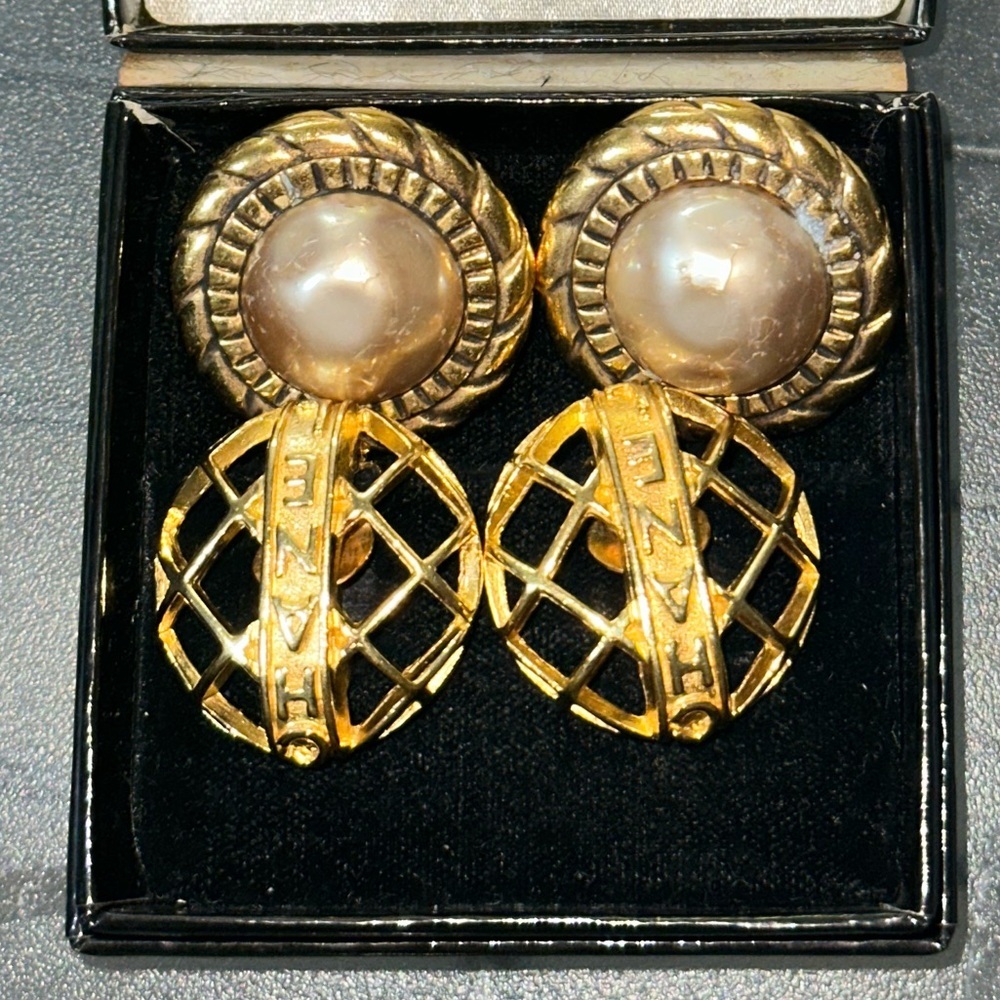 CHANEL RARE CAGE 24k PLATED EARRINGS
